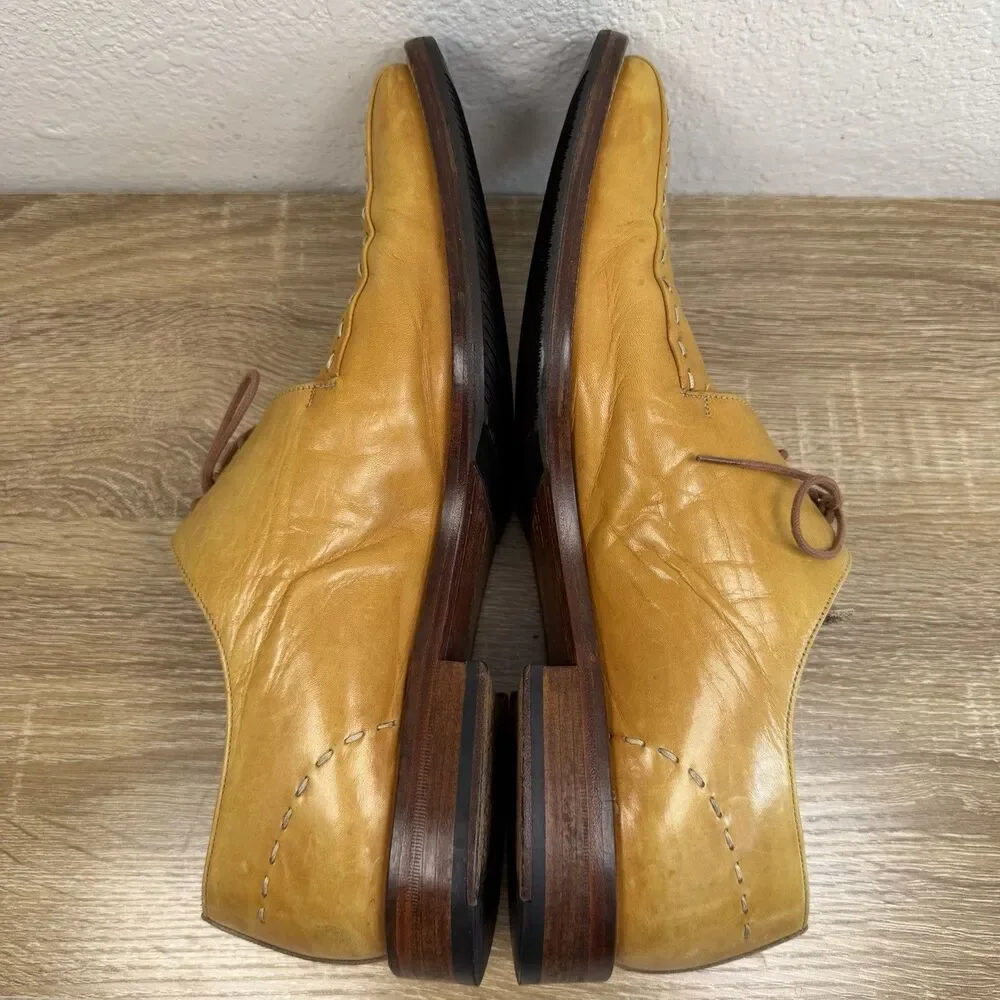 MEZLAN Maranello Oxfords Leather Shoes Sz 11 M Square Toe Yellow Tan Spain Made